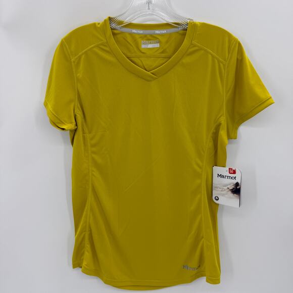 New MARMOT Race Kate Short Sleeve Athletic Shirt Size M Yellow Lightweight - Picture 1 of 7